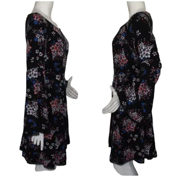 TORRID Dress, 12, Black Floral, Flounce/Trumpet Sleeve, Scoop neck, Tie waist - Picture 6 of 16